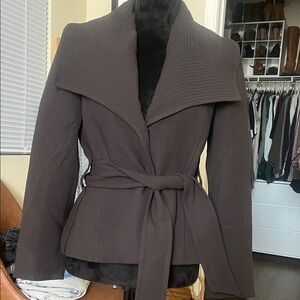 Zara Brown Ribbed Collar Tie-Waist Trench Jacket